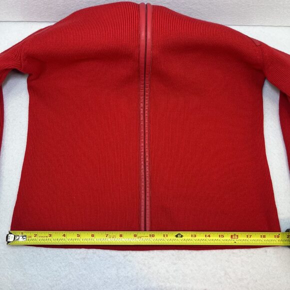 Pendleton full zip leather trim merino wool blend red sweater womens sz S TALL - Picture 10 of 12